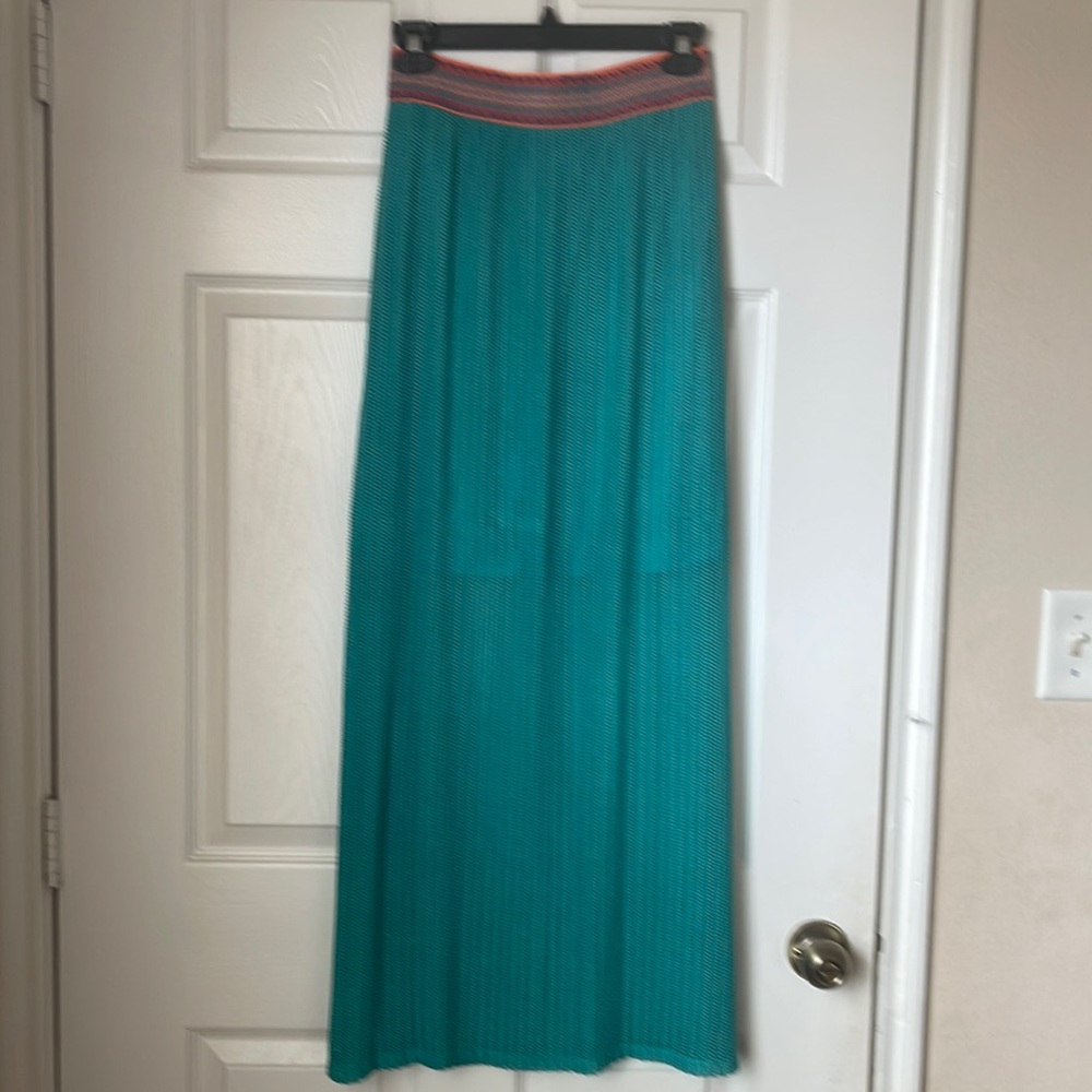 Turquoise Neiman Marcus Skirt With Herringbone Knit Detail